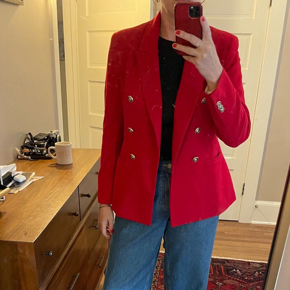 Zara Red Blazer, fully-lined with gold buttons